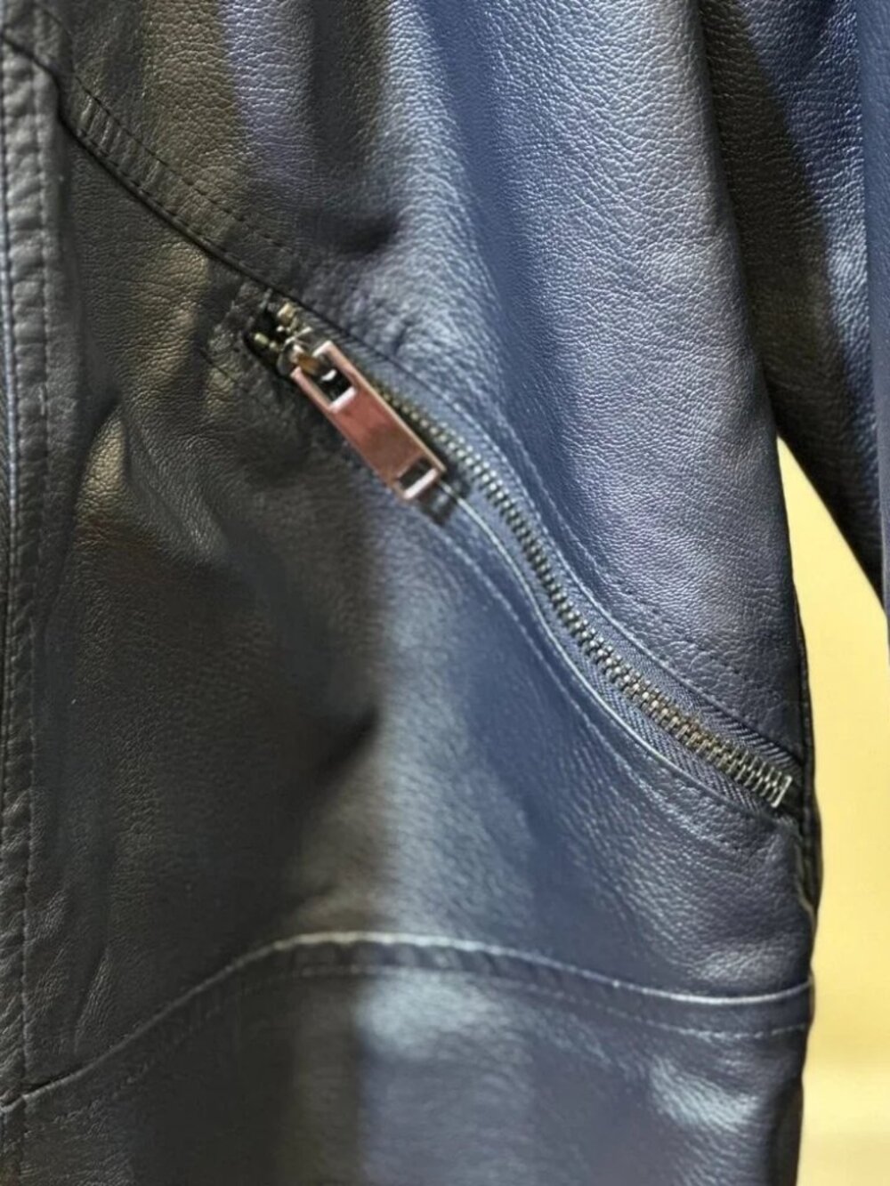 French Connection Faux Leather Moto Jacket Size X-Large Navy - Picture 5 of 14